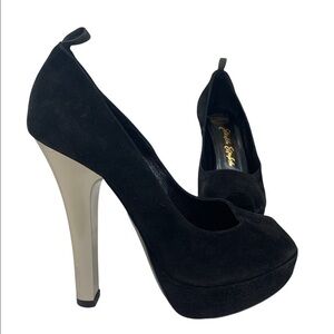 Ernesto Esposito black suede peep toe platform heels 37.5